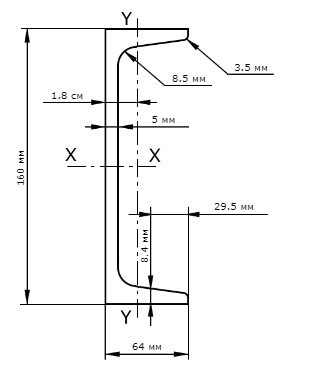 Швеллер 16У - чертеж